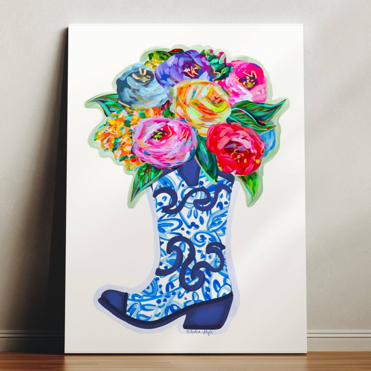 Boot Bouquet Canvas Print - Floral Western Art Painting