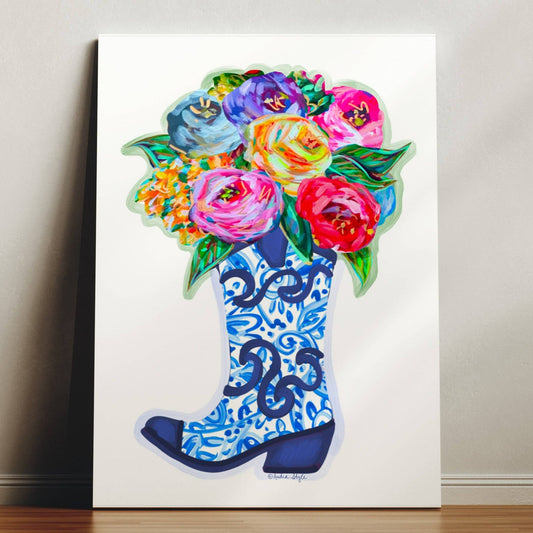 Boot Bouquet Canvas Print - Floral Western Art Painting