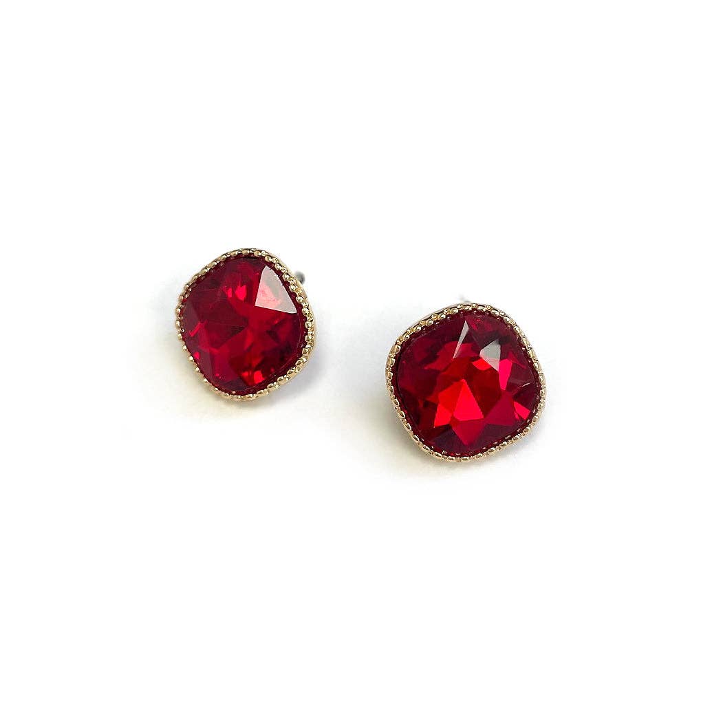 Square Textured Framed Crystal Glass Stone Stud Earrings