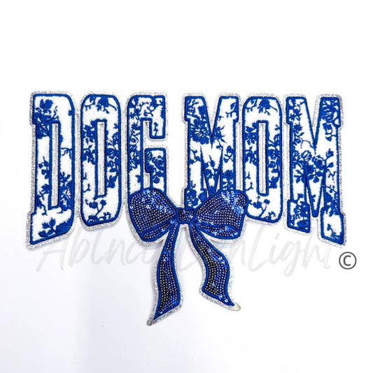 Blue Floral Dog Mom Bow Sequins & Chenille Embroidery Patch