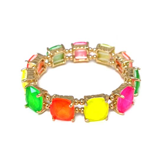 Cushion Cut Glass Crystal Linked Stretch Bracelet