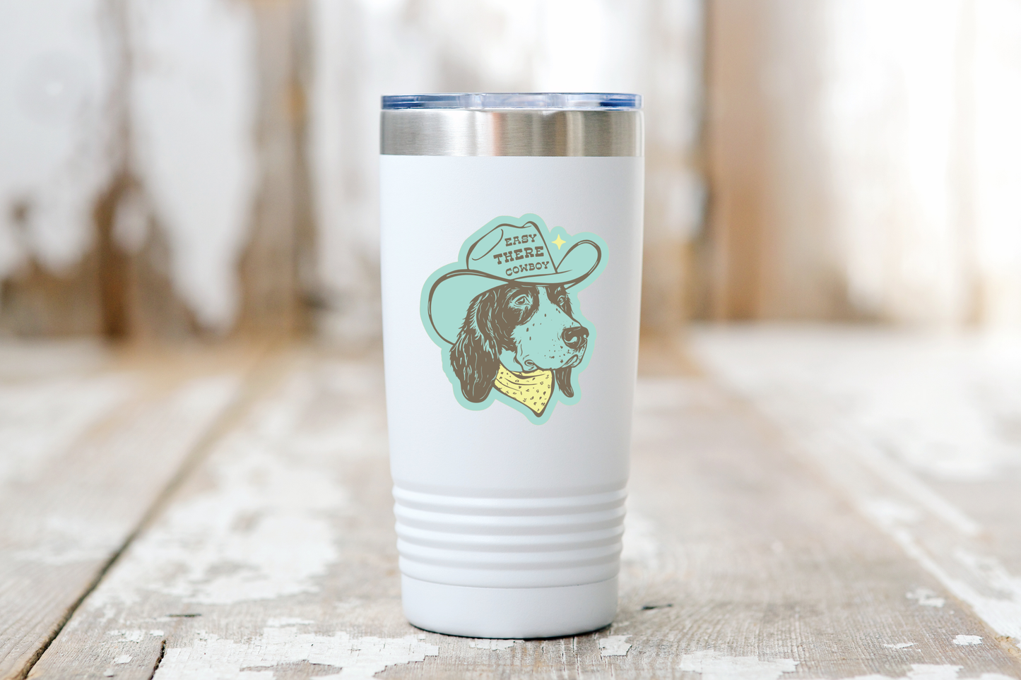 Easy There Cowboy Sticker - dog, pet store, western, yeehaw