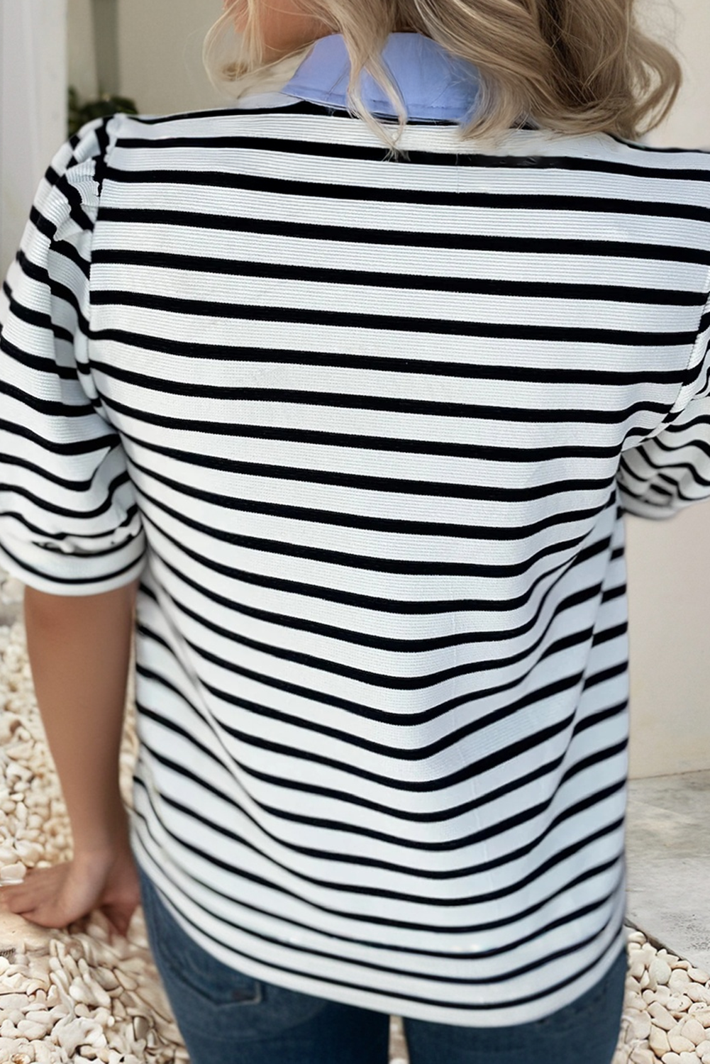 LDC Casual Striped V Neck Short Dleeve Top