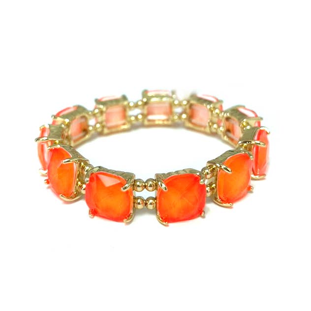 Cushion Cut Glass Crystal Linked Stretch Bracelet