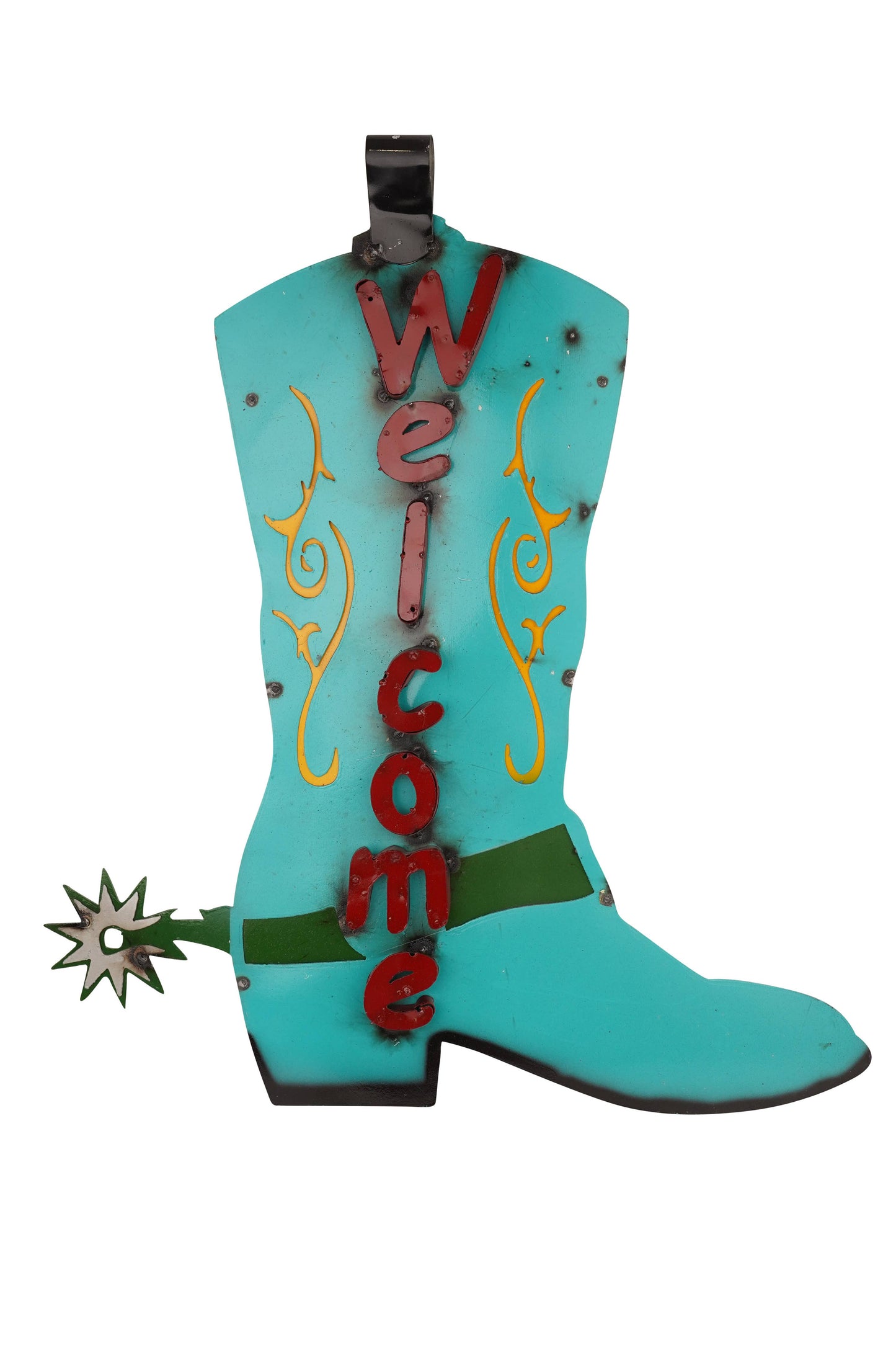 Welcome Boot Sign-22x25H inch-Handmade-Wall Decor-Turquoise
