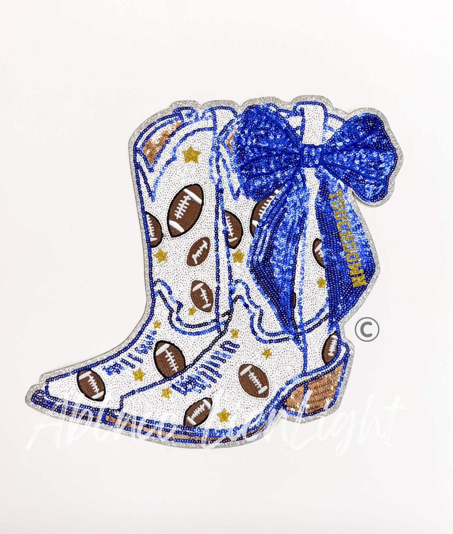 Football Touchdown Star Royal Bow Boot Sequin Patch - Large