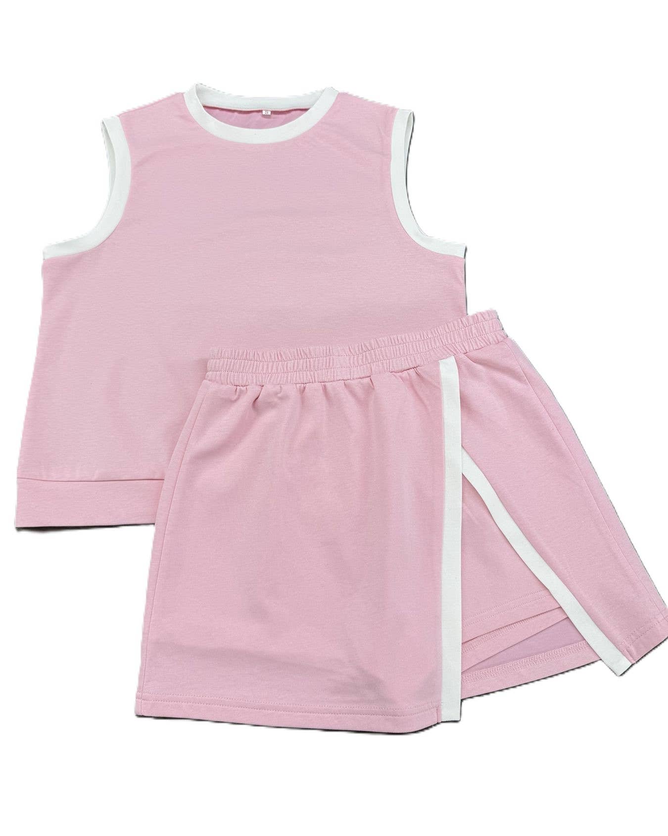 Color-Block Vest And Elastic Waist Short Skirt Set