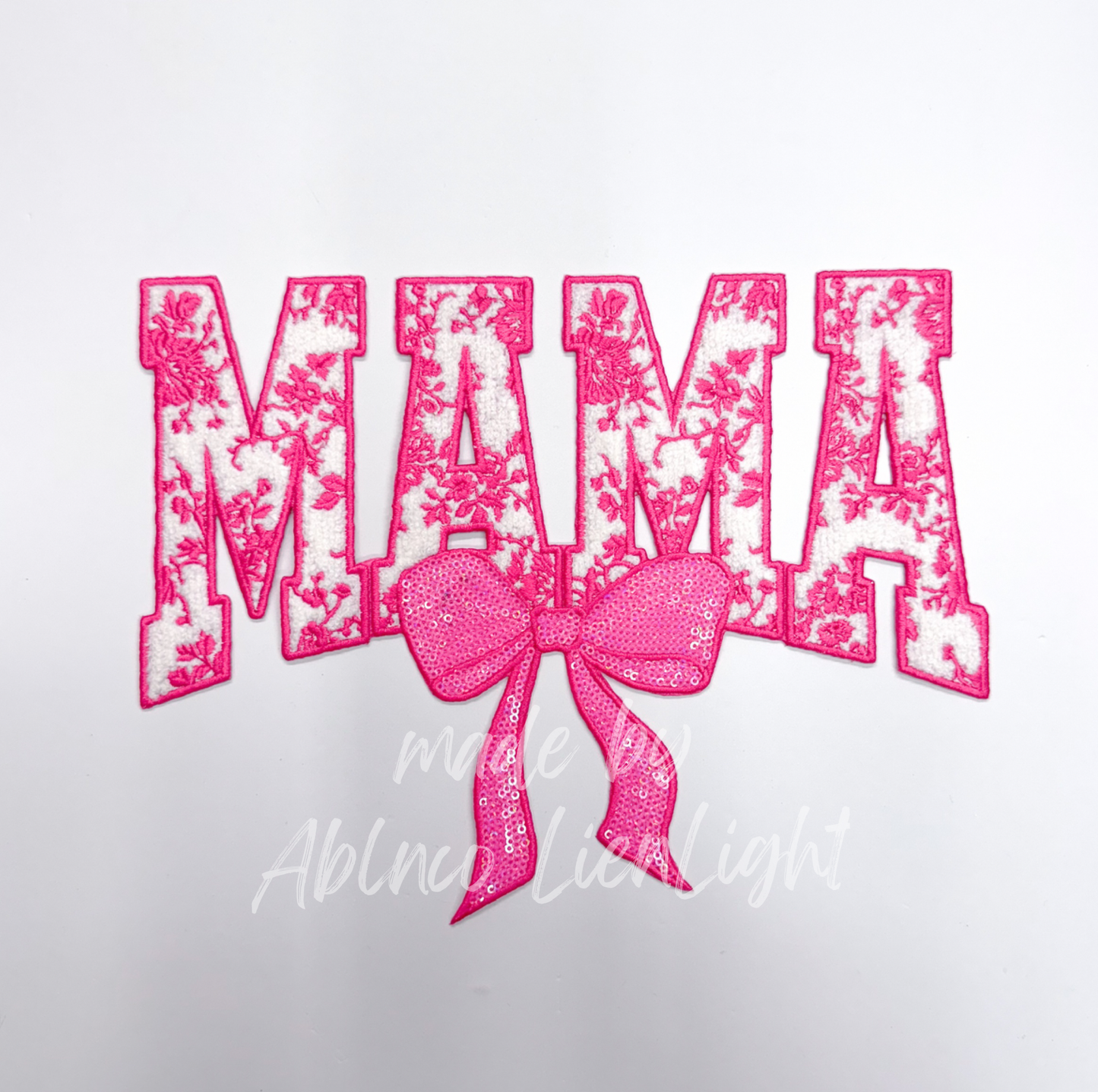 Pink Floral Mama Bow Sequins & Chenille Embroidery Patch