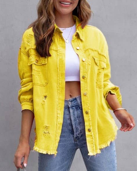 Ripped Long-Sleeved Denim Jacket