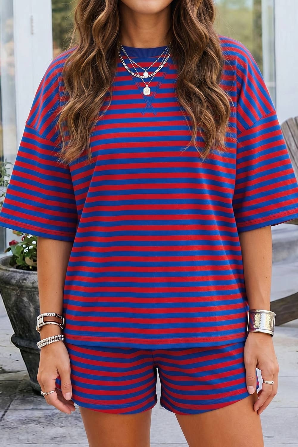 Dropped Shoulder Tee Loose 2pcs Short Set