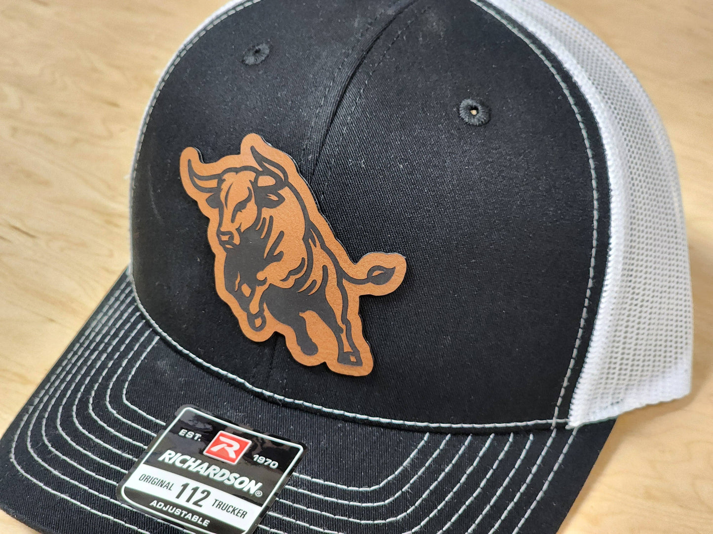 Bull Emblem Mesh Back Cap - Black & White, Richardson 112