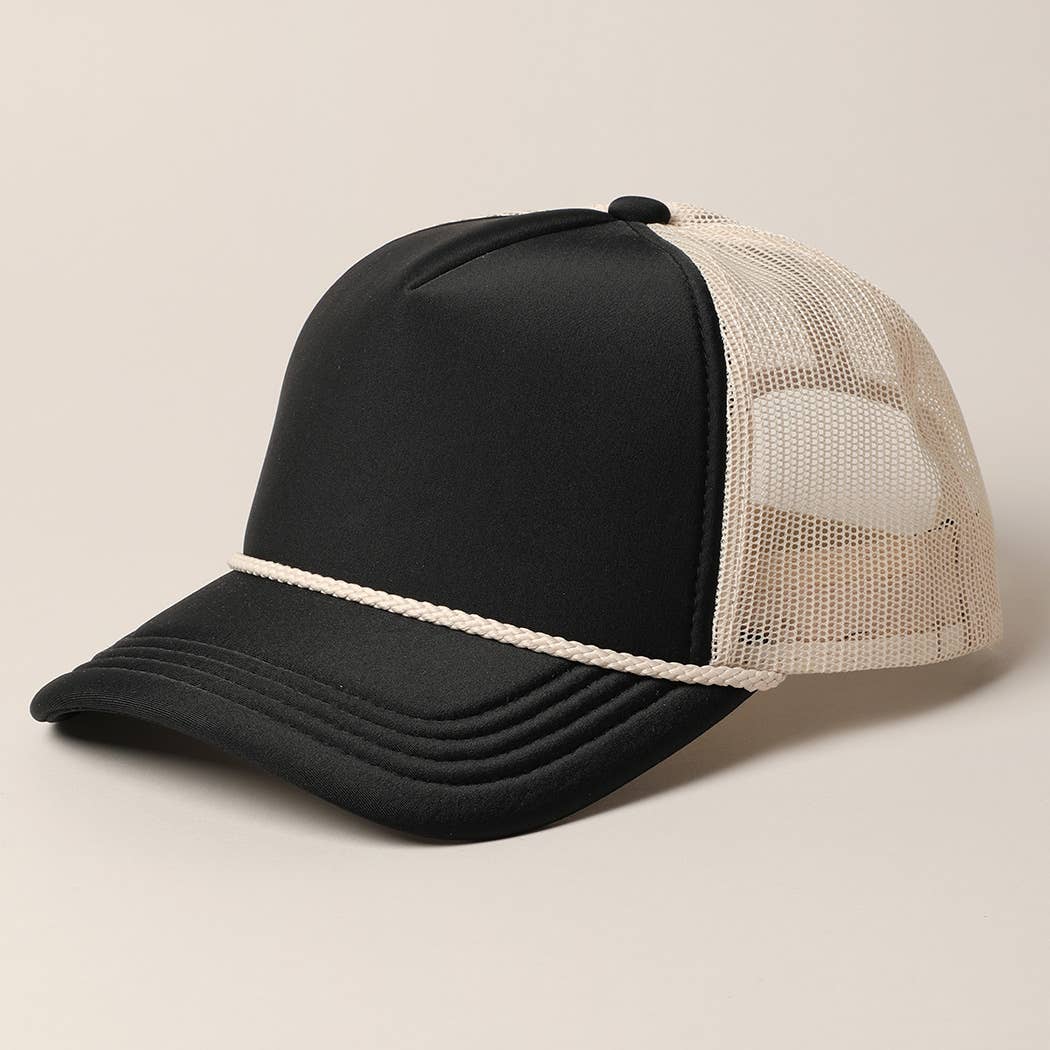 Plain Foam Rope Mesh Back Trucker Hat