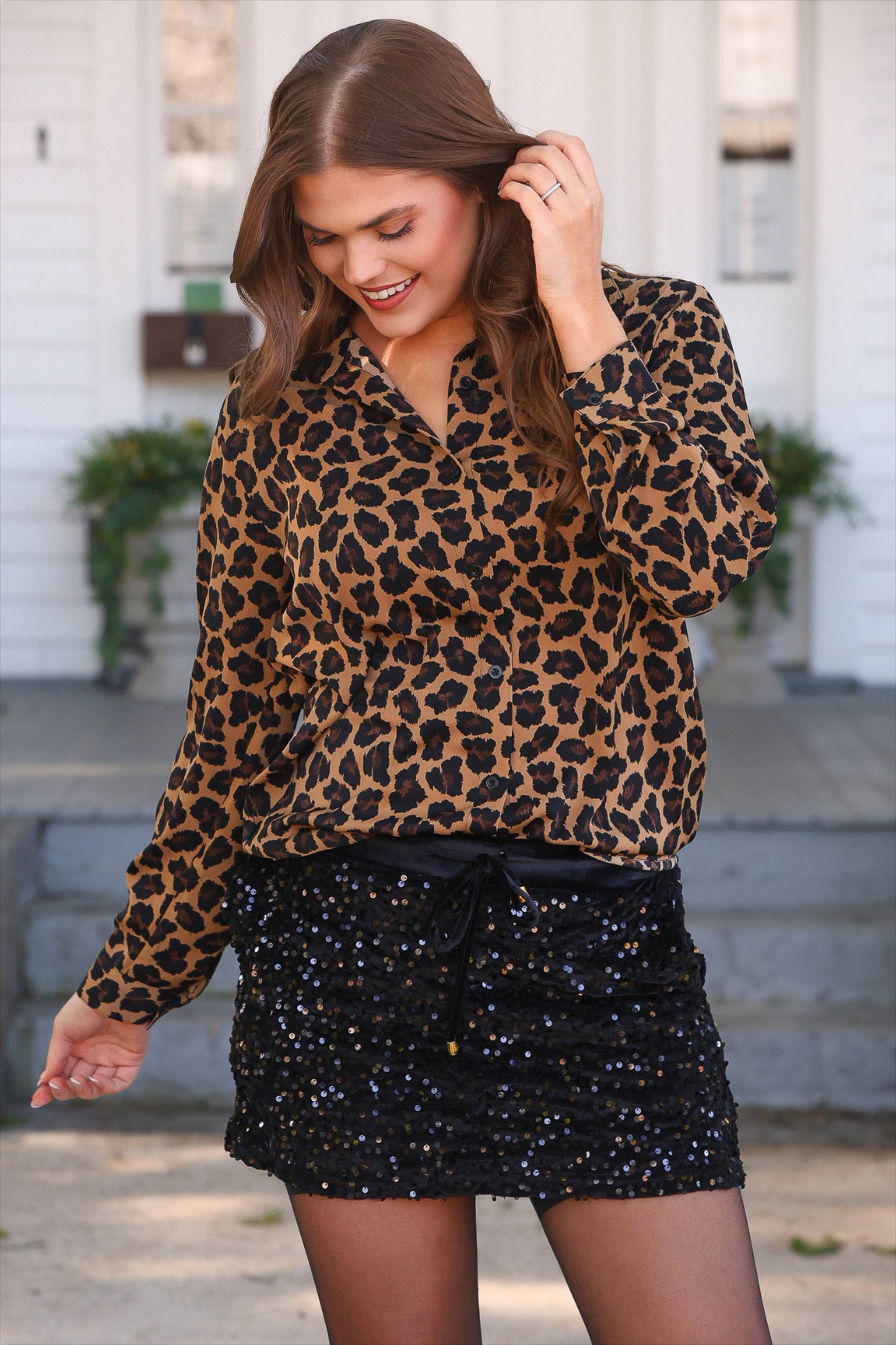 Nina Button Up Tunic- Leopard