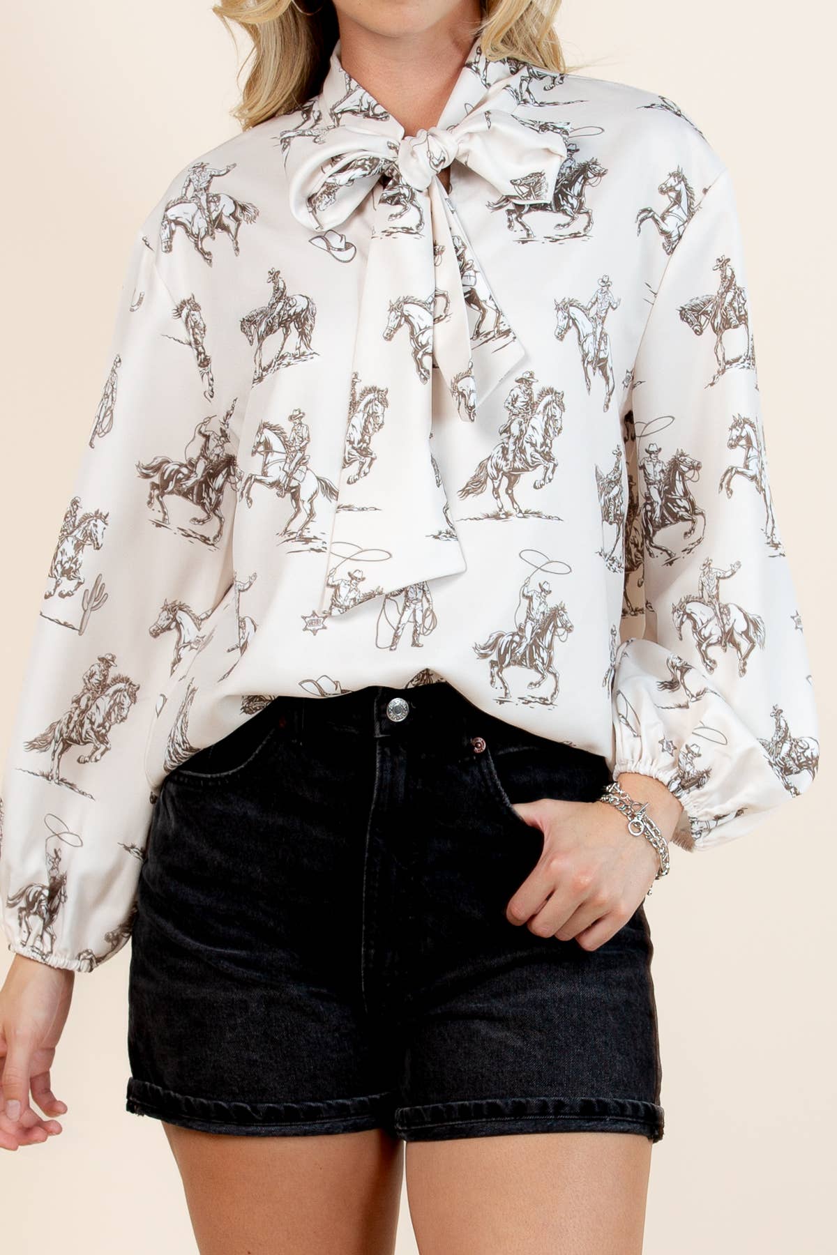 T1629-5302-Western Sheriff Cowboy Print Blouse