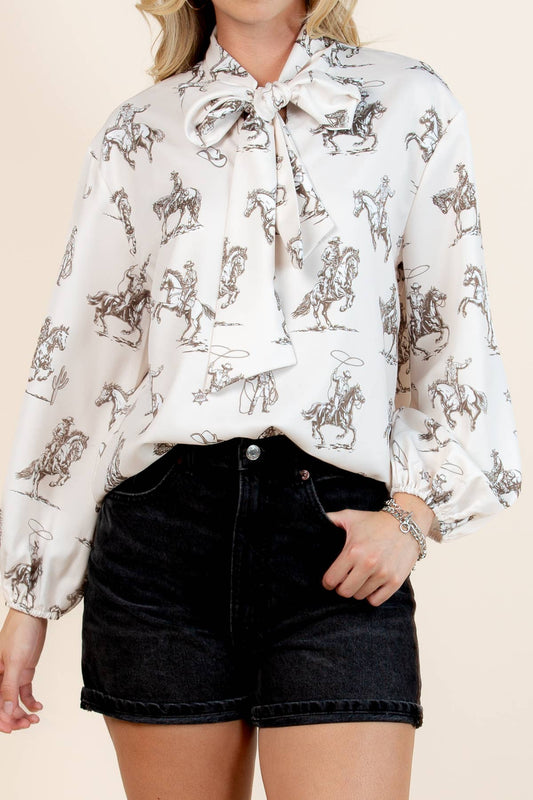 T1629-5302-Western Sheriff Cowboy Print Blouse