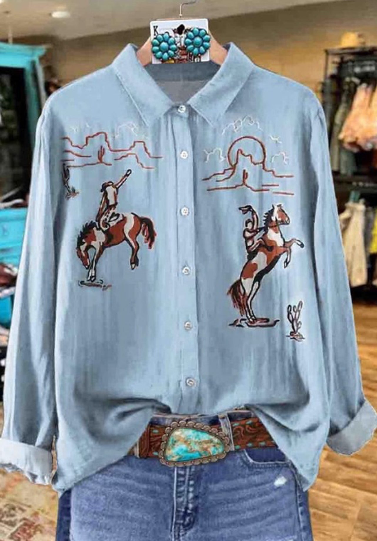 Geometric Print Western Button-Up Shirt