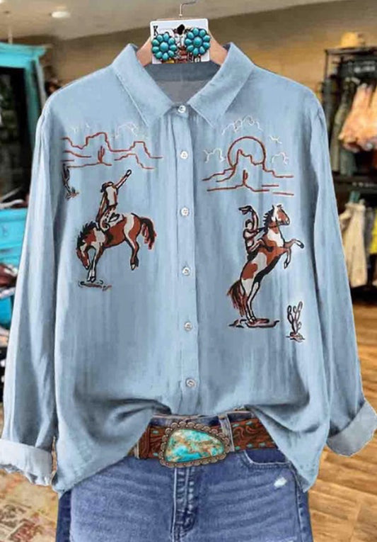 Geometric Print Western Button-Up Shirt