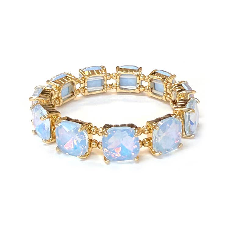Cushion Cut Glass Crystal Linked Stretch Bracelet