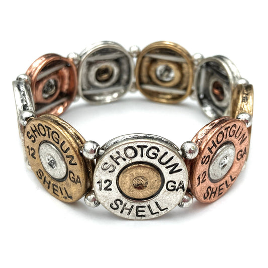 Large Shotgun 12 Gauge Bullet Shell Stretch Bracelet Gold