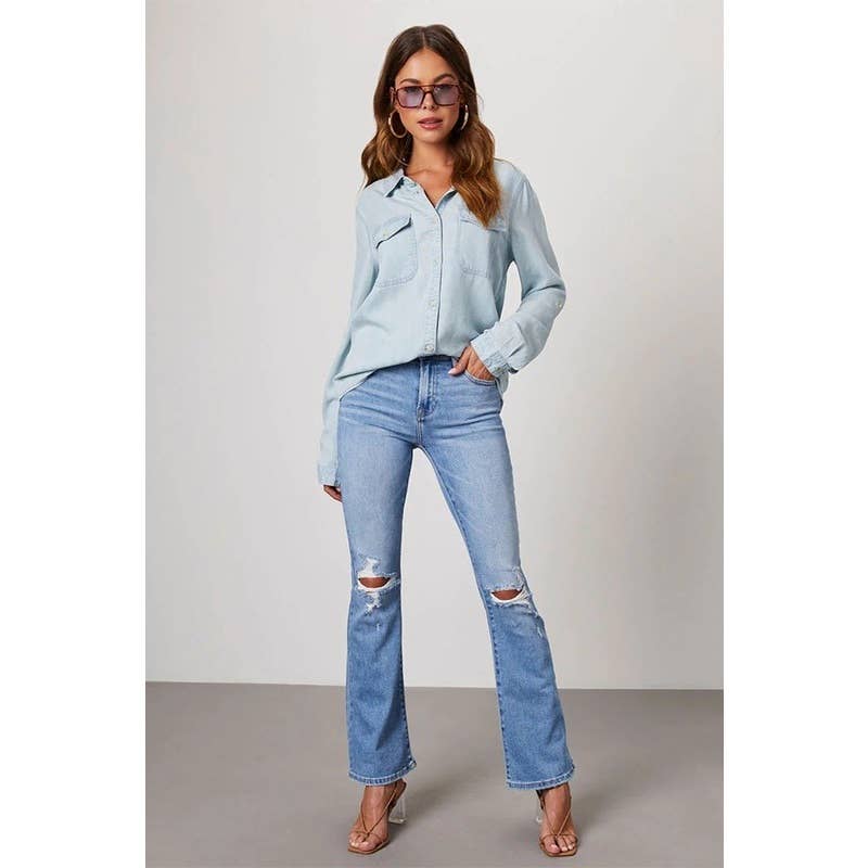 Casual Collared Single Breasted Denim Shirt
