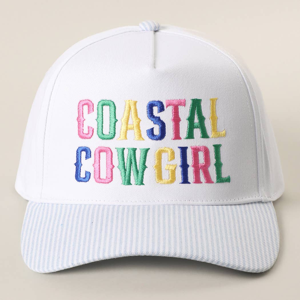 COASTAL COWGIRL Embroidered Seersucker Brim Trucker Hat