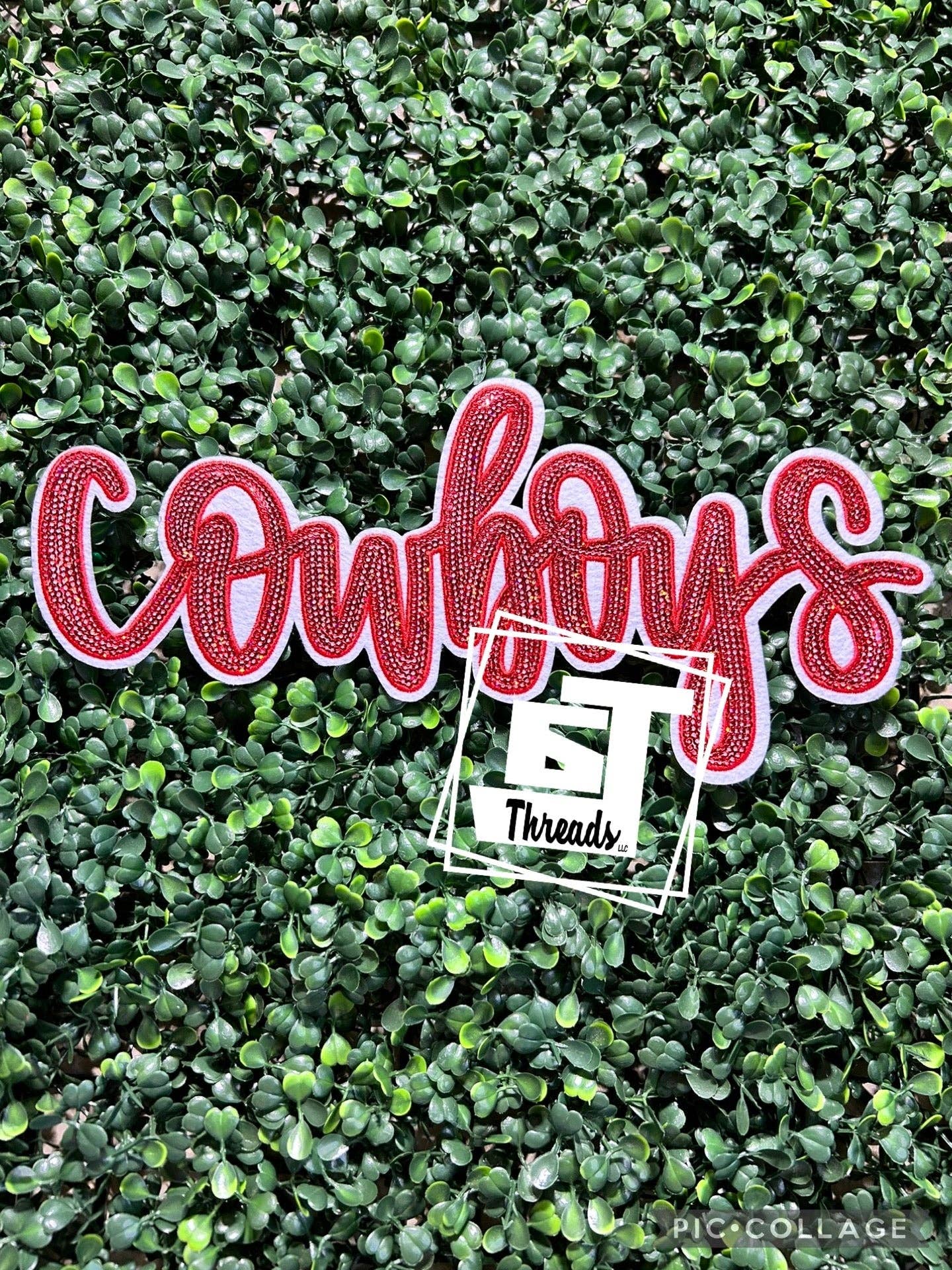 Red Cursive Sequin Cowboys....Patches Only