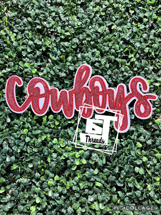 Red Cursive Sequin Cowboys....Patches Only