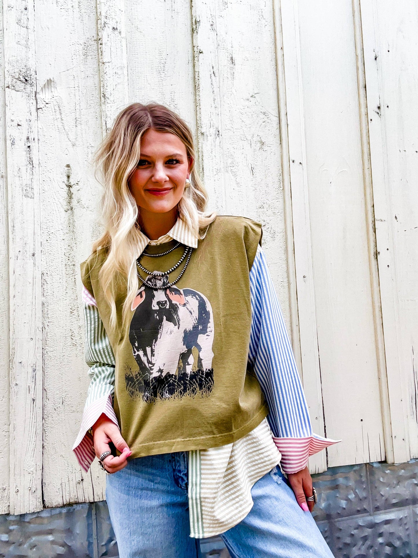 The Brahma Bull Boxy Tank- Olive Green 