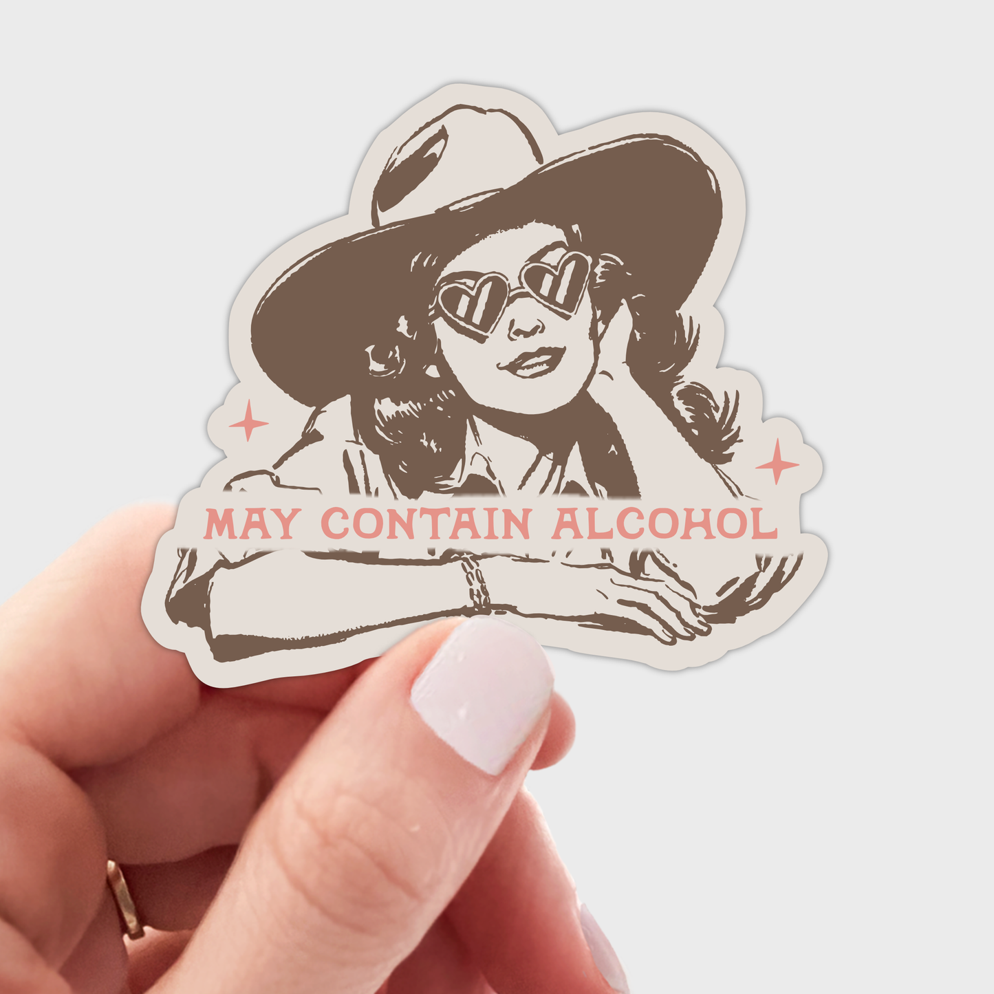 May Contain Alcohol Sticker - cowgirl, urban, pink, sunnies