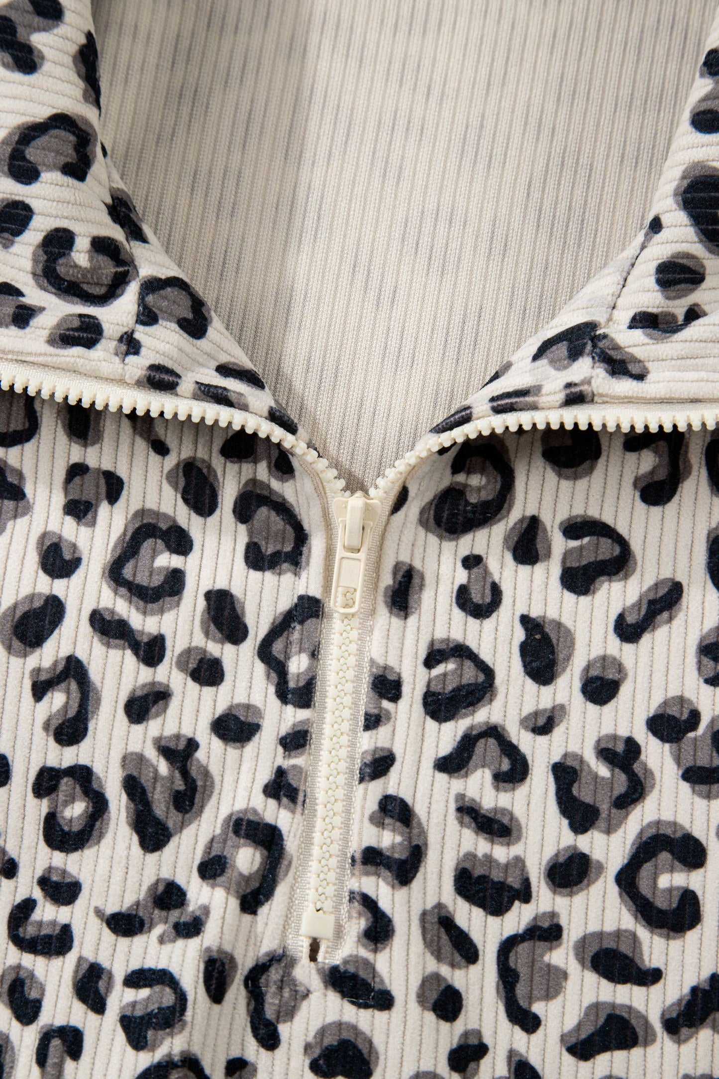 Western apparel Leopard Quarter Zip Corduroy Sweatshirt