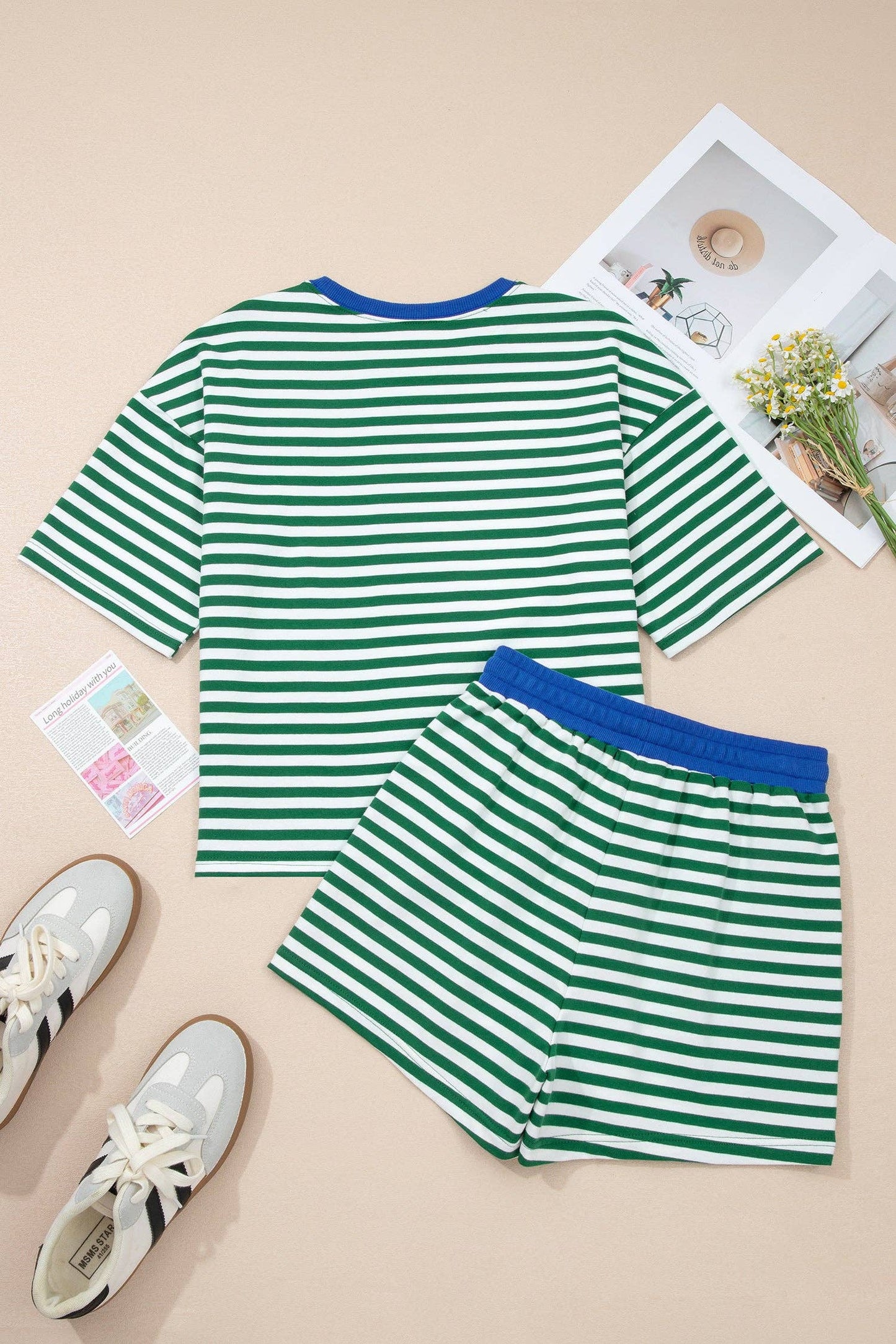 Rose Stripe Stripe Terry Tee and Shorts Set