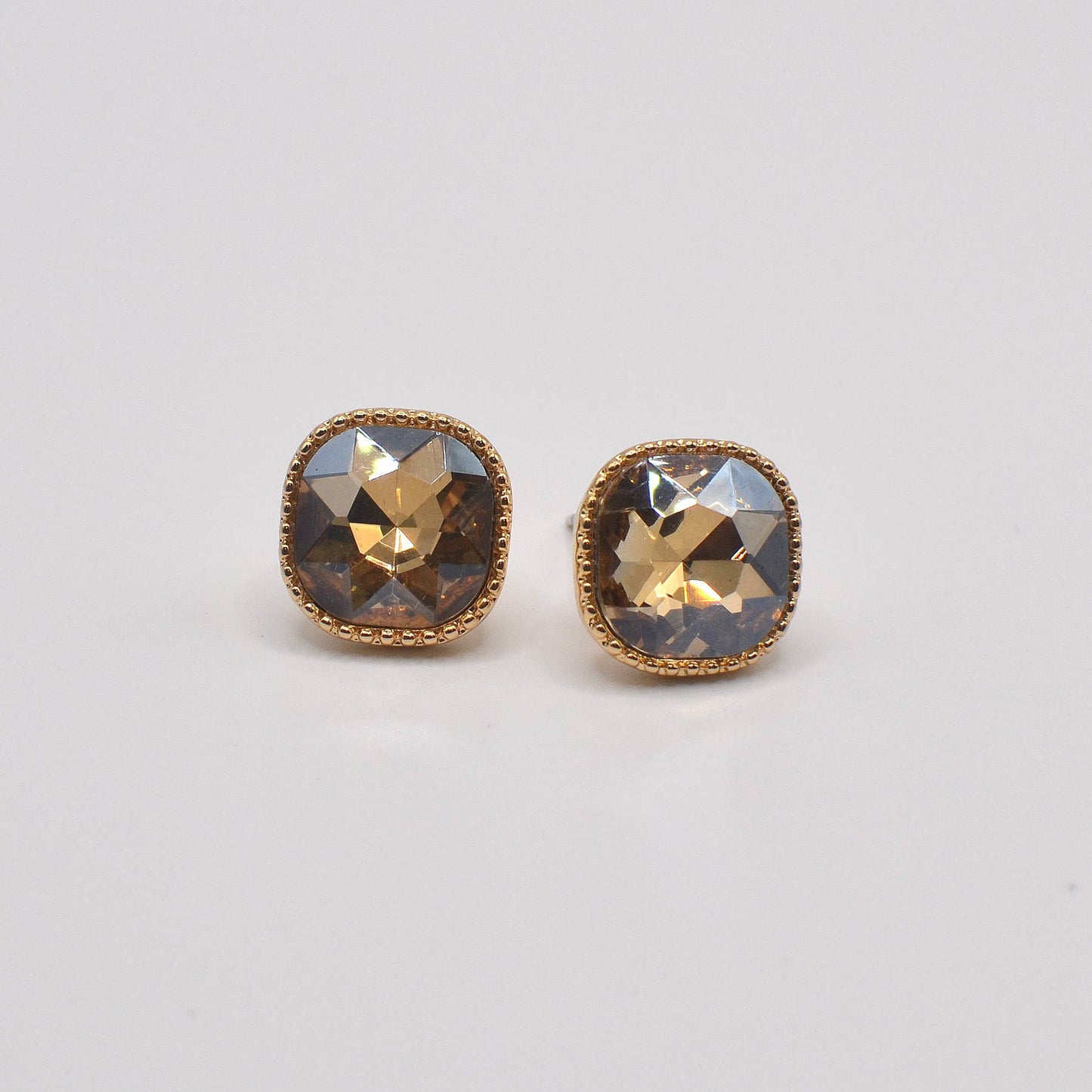 Square Textured Framed Crystal Glass Stone Stud Earrings