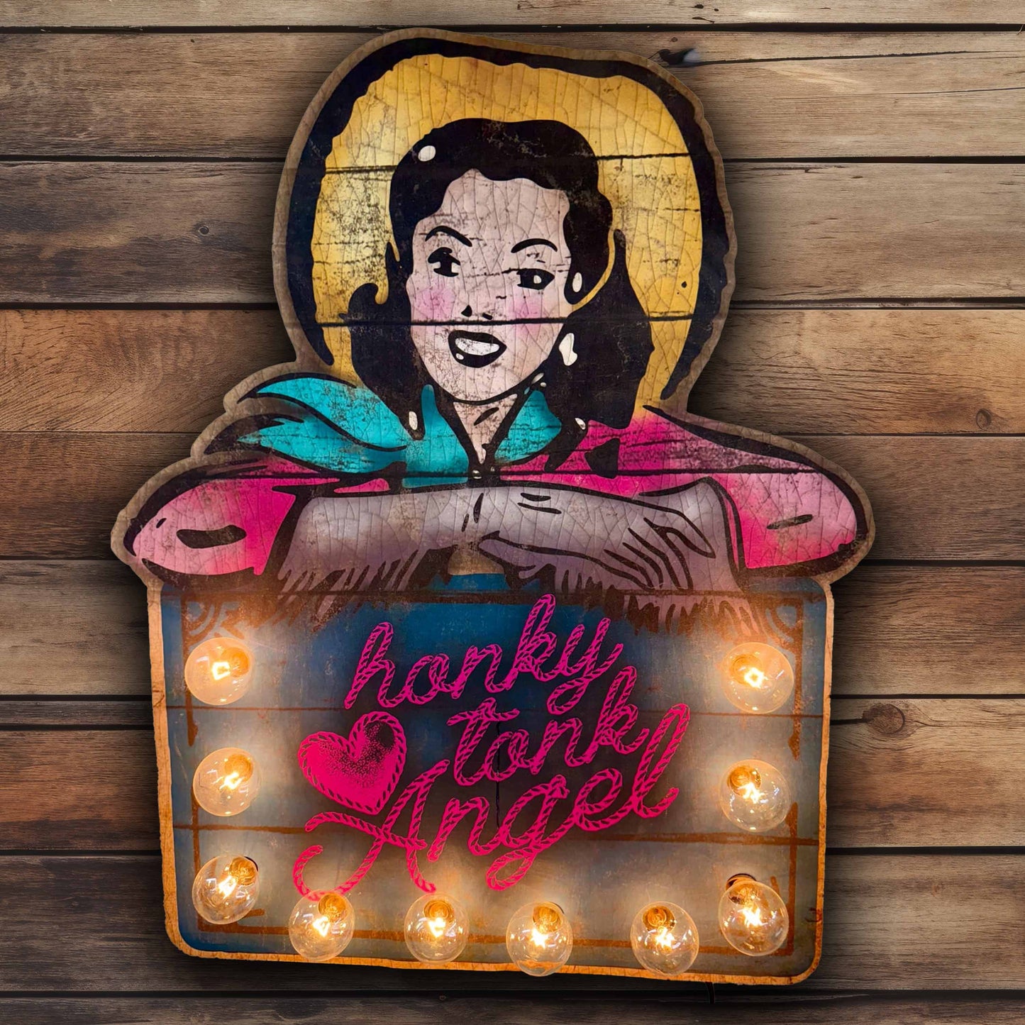 Honky Tonk Angel - appx 22" x18" Lighted Artwork