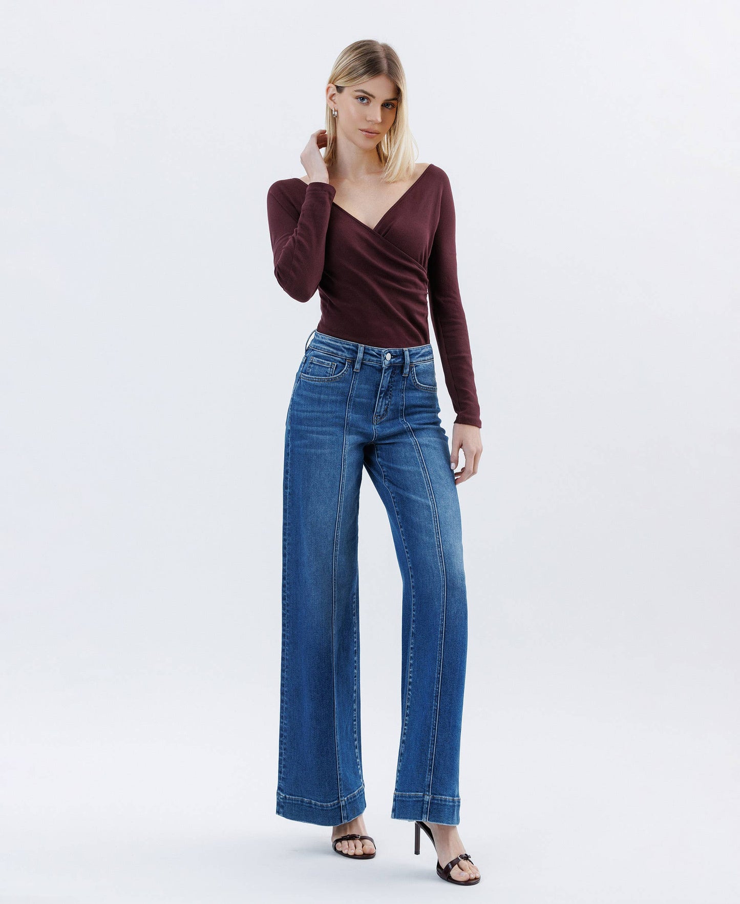 HIGH RISE TROUSER HEM EXTREME WIDE LEG JEANS F6014