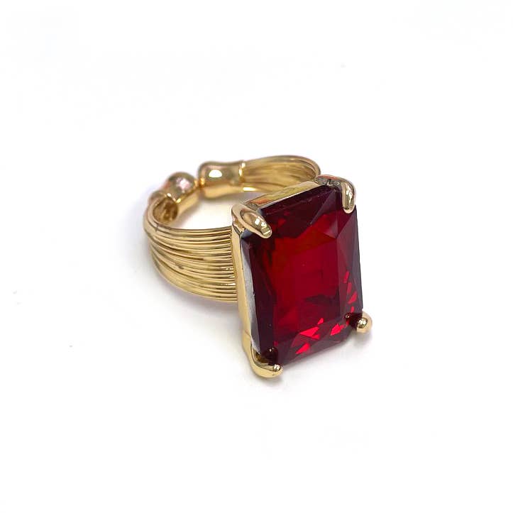 Square Glass Cushion Cut Cocktail Adjustable Wire Ring