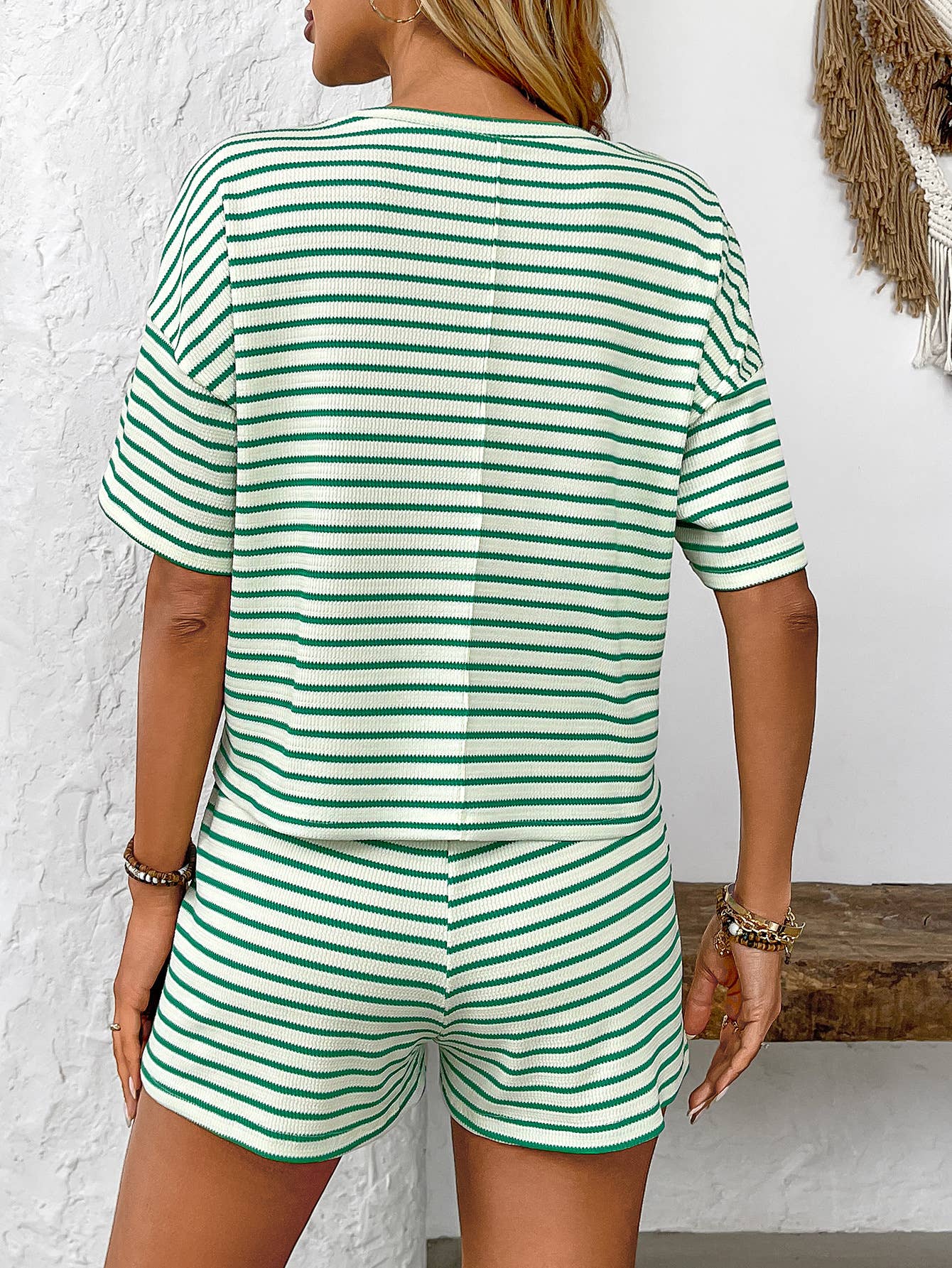 Knitted Striped Fashion Casual Top Shorts Tracksuit