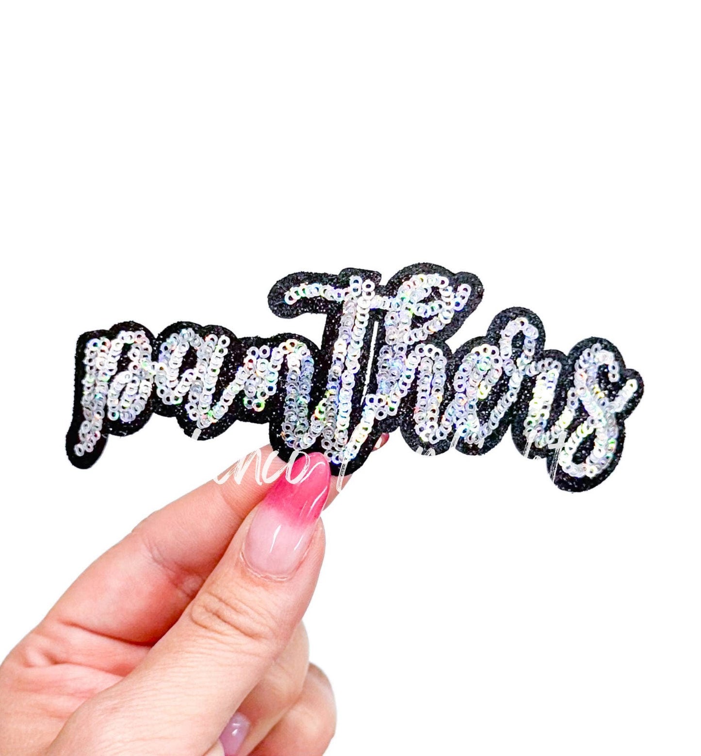 Small Panthers Cursive Letter Mascot Gameday Sequins Patch