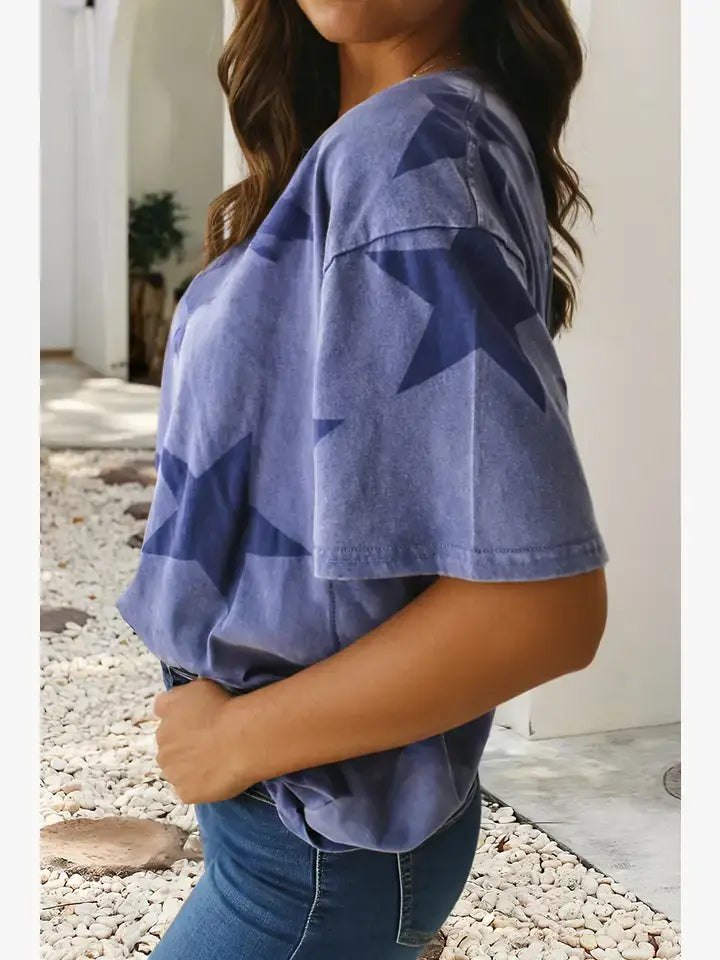 LDC Independence Day Star Printed Mineral Wash T Shirt