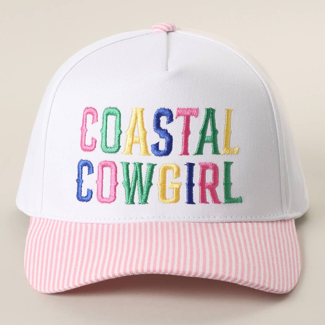 COASTAL COWGIRL Embroidered Seersucker Brim Trucker Hat
