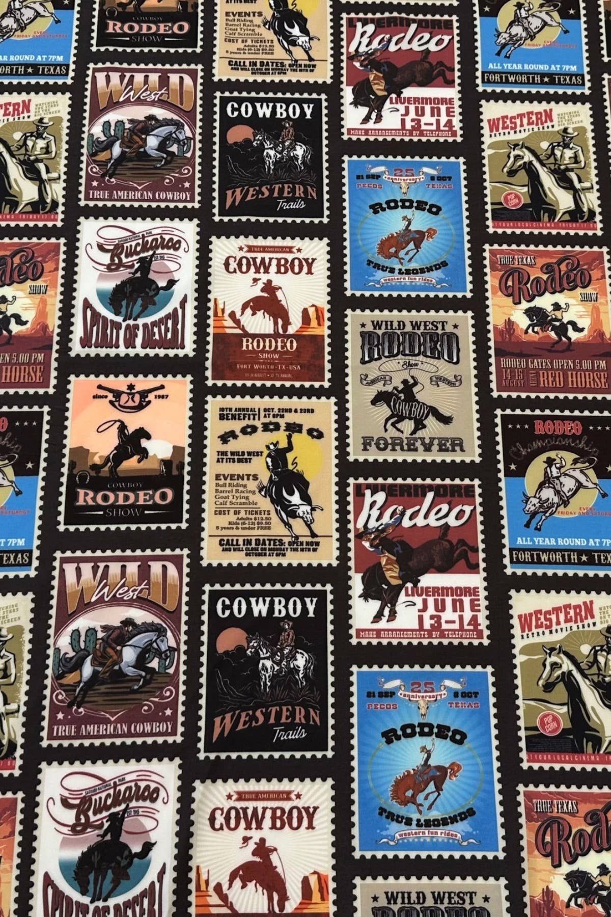 SC-6433-Western Blue Rodeo Horse Stamp Print  Scarf