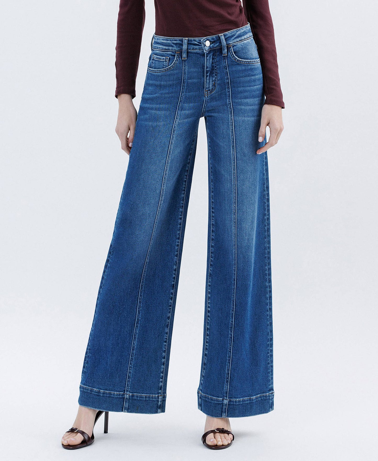 HIGH RISE TROUSER HEM EXTREME WIDE LEG JEANS F6014