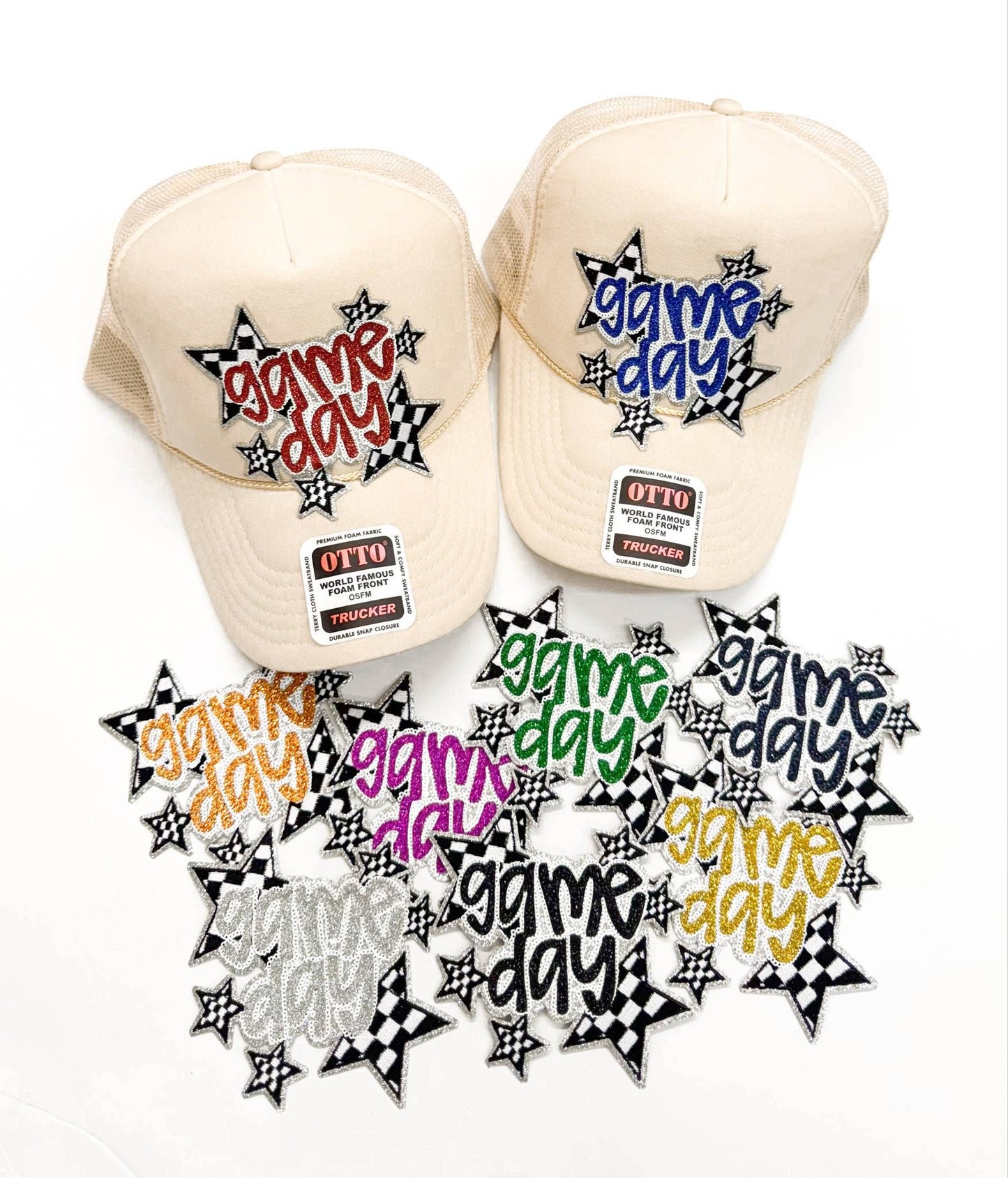 Royal Game Day Checkered Star Sequin Glitter Patch 