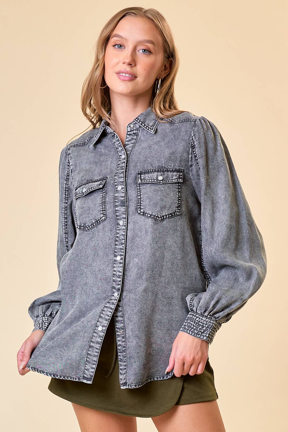 DOUBLE BUST POCKET DENIM SHIRT - 41699T-1