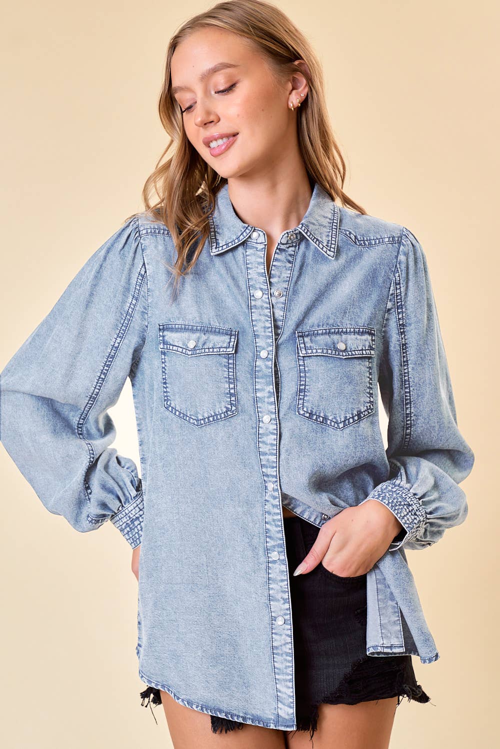 DOUBLE BUST POCKET DENIM SHIRT - 41699T-1