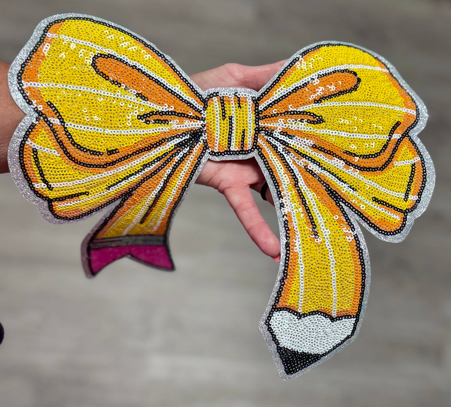 Pencil Bow Patch, 11 inch Patch, Teacher Patch, School Patch, Bow Patch, Iron on Patch, DIY