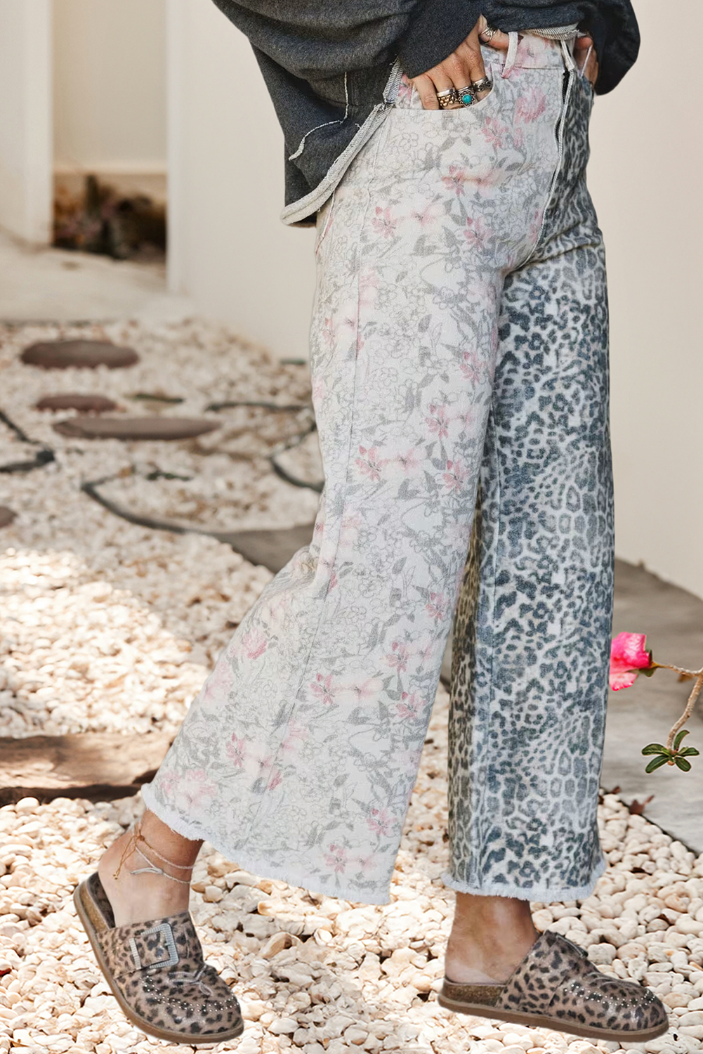 LDC The Nest Ezra Mixed Print Leopard Wide Leg Jeans