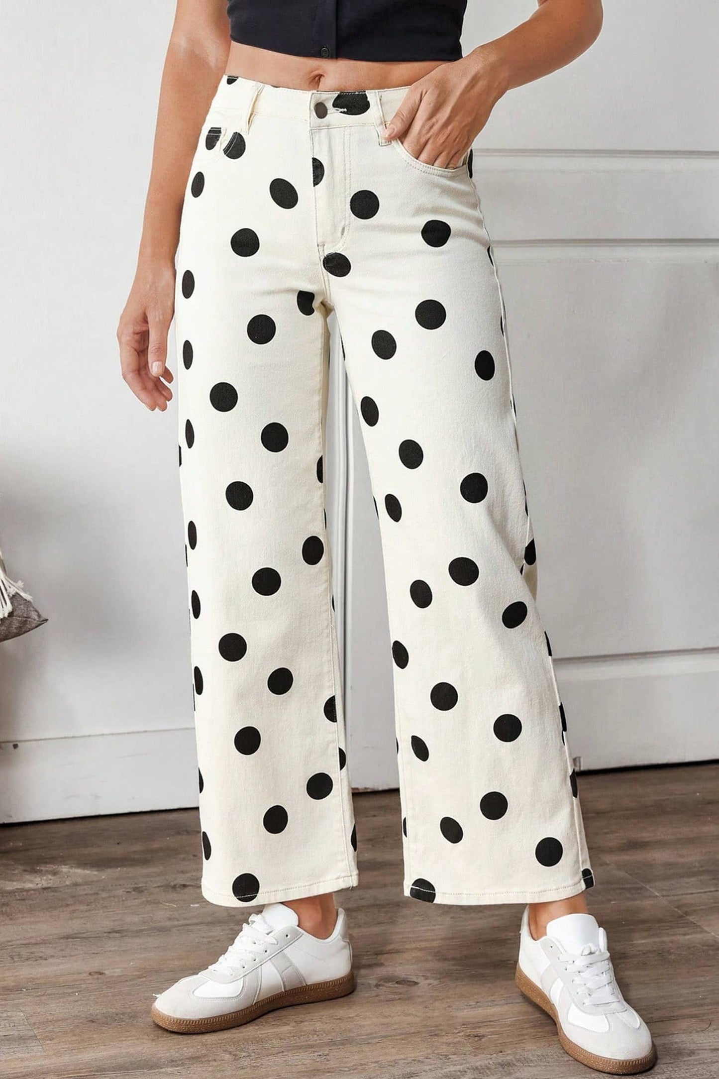 Spring Fashion Polka Dot Print Straight Leg Casual Pants