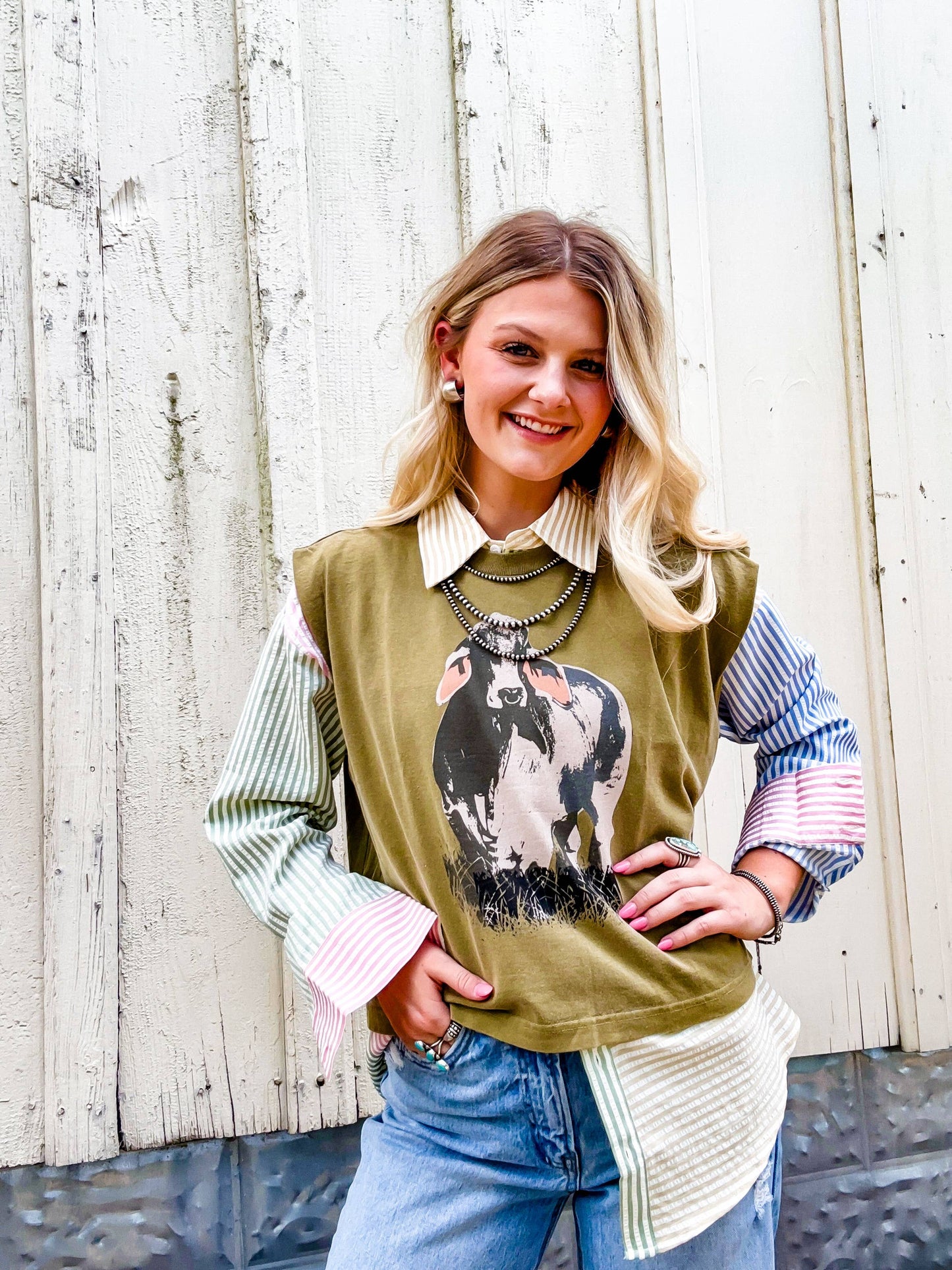 The Brahma Bull Boxy Tank- Olive Green 