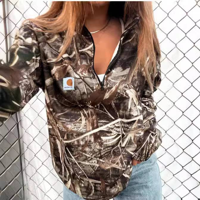 Western Y2K Half Zipper Camo Pullover Sweatshirt