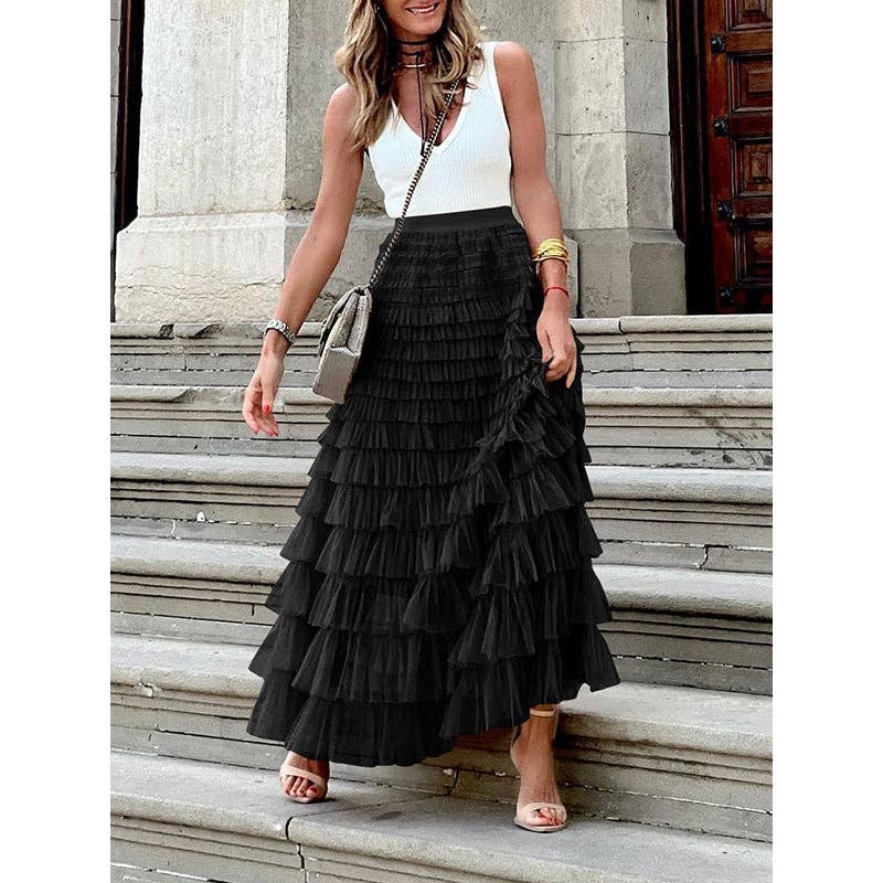 A-Line High Waisted Solid Color Tulle Skirts Bottoms